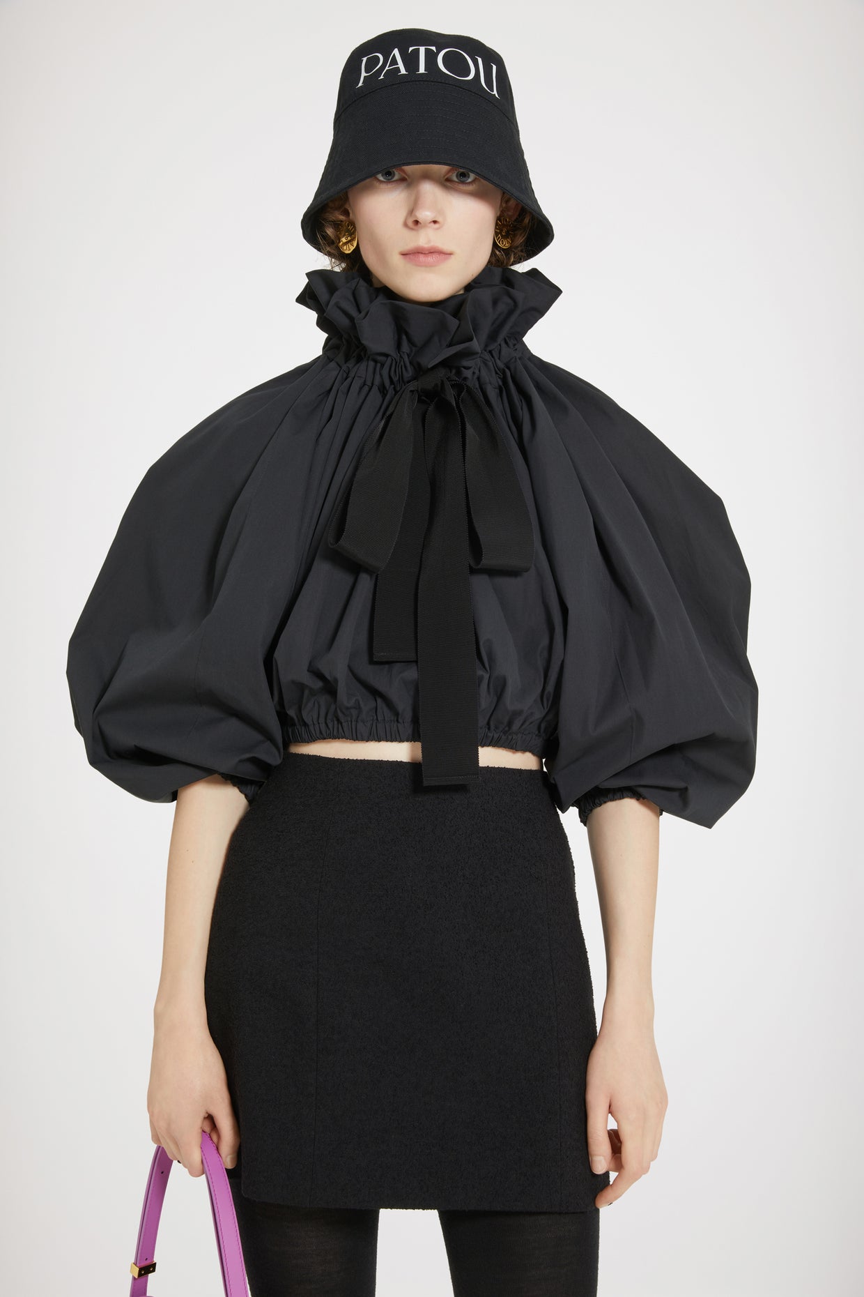 Patou - Drawstring puff sleeve crop top in organic cotton