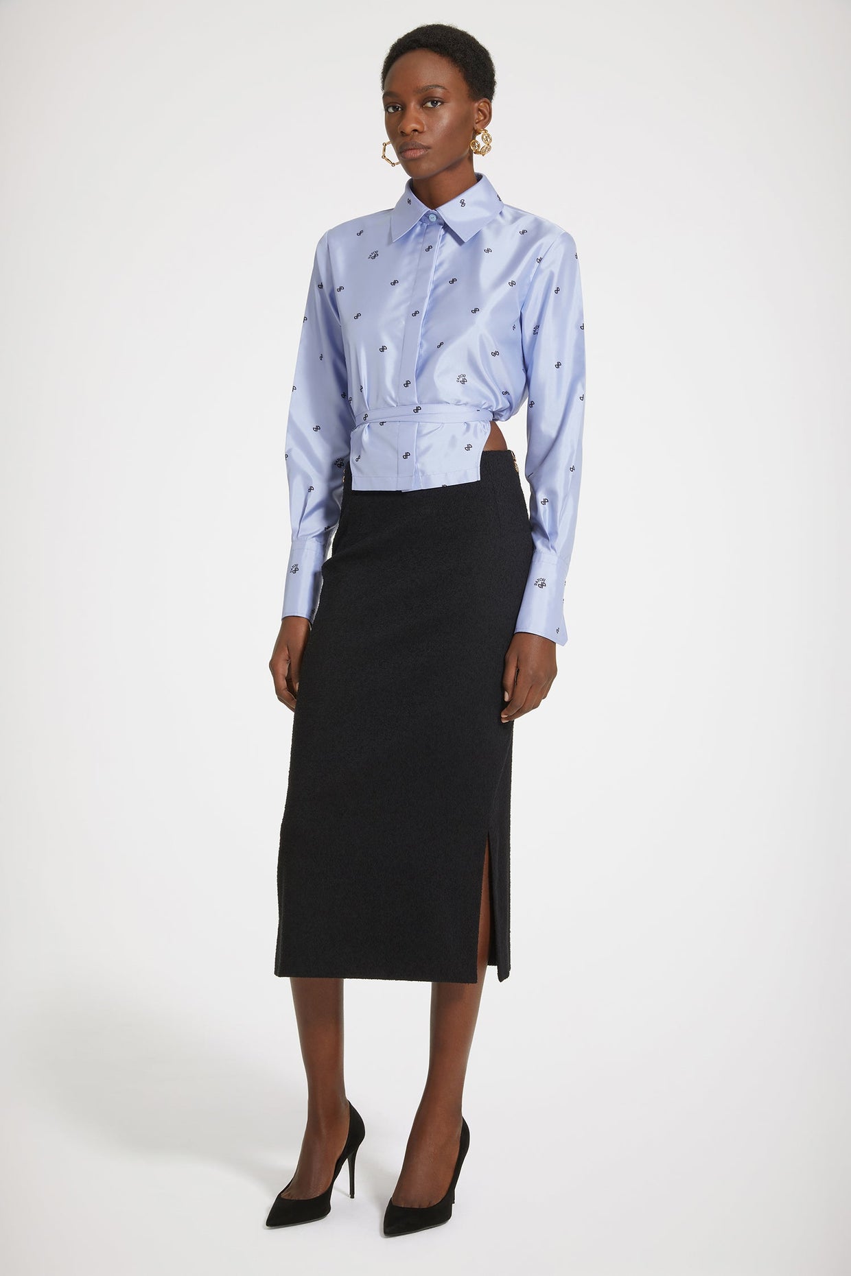 Patou - Cut-out cropped shirt in eco-friendly monogram satin