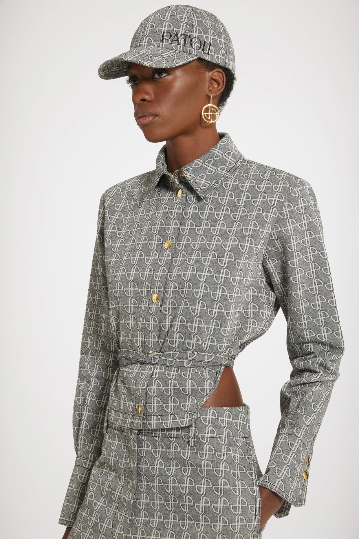 Patou - Cut-out cropped shirt in cotton jacquard