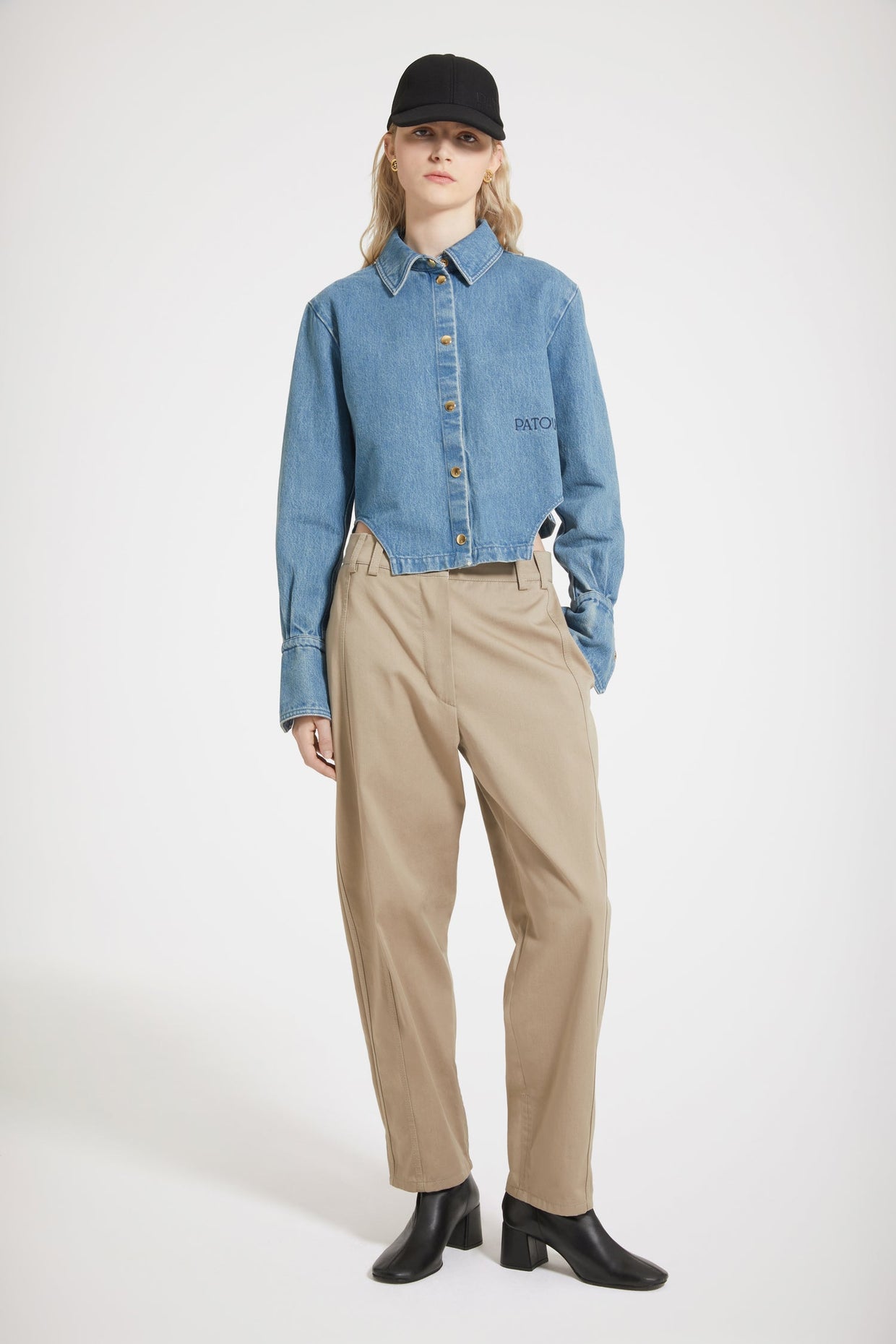 Patou - Cut-out cropped shirt in organic cotton denim