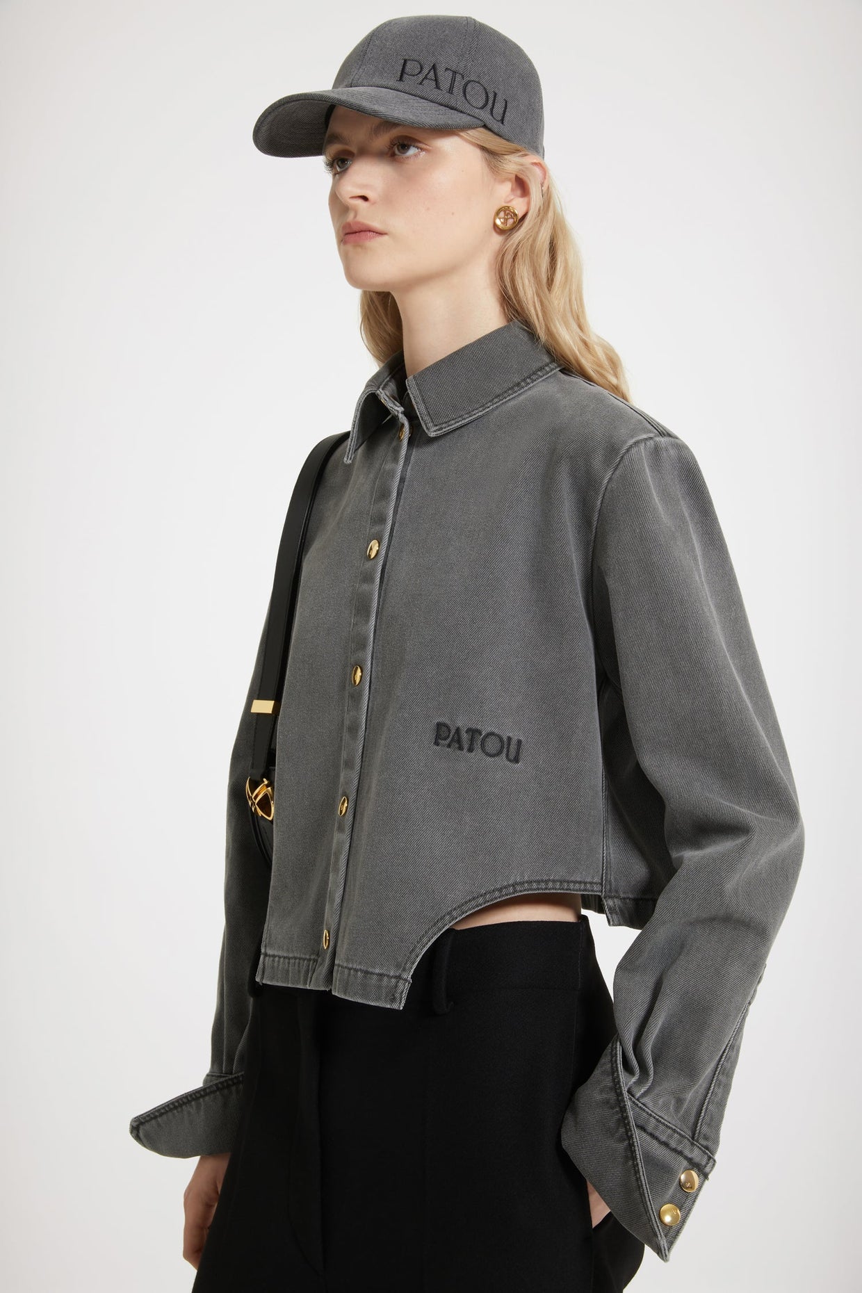 Patou - Cut-out cropped shirt in organic cotton denim