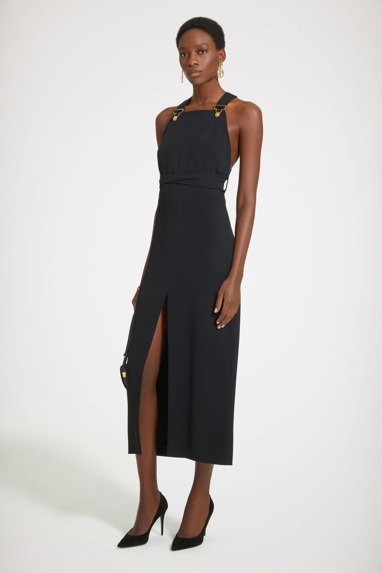 Patou - Dungaree midi dress in technical wool twill