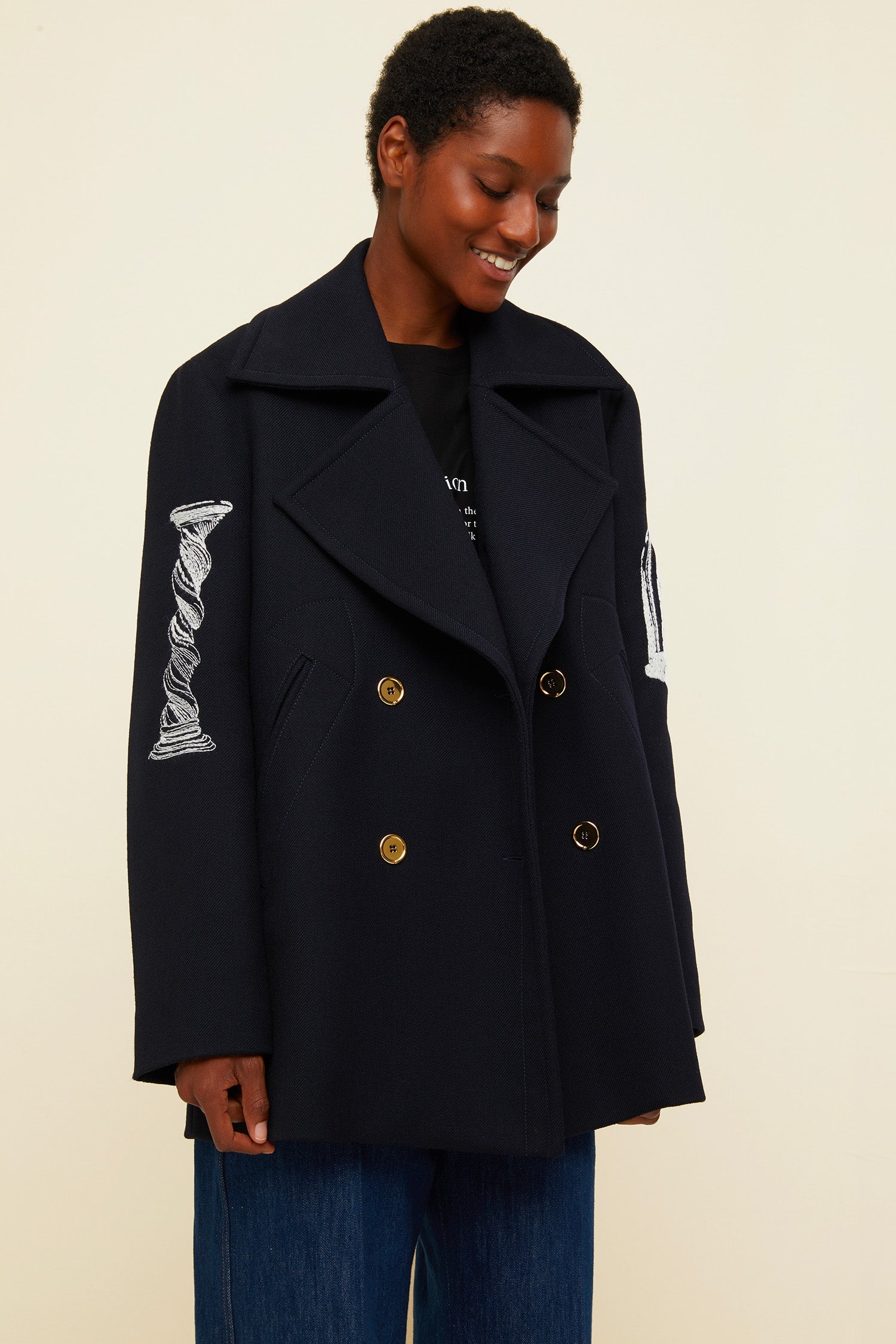 Patou | Oversized embroidered virgin wool peacoat