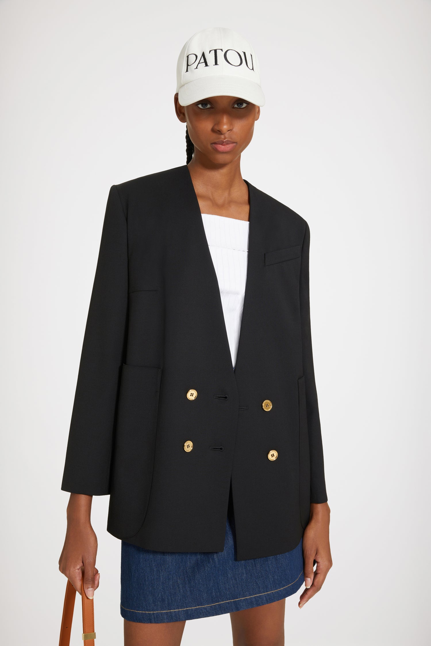 Patou | Collarless double-breasted jacket in tech wool