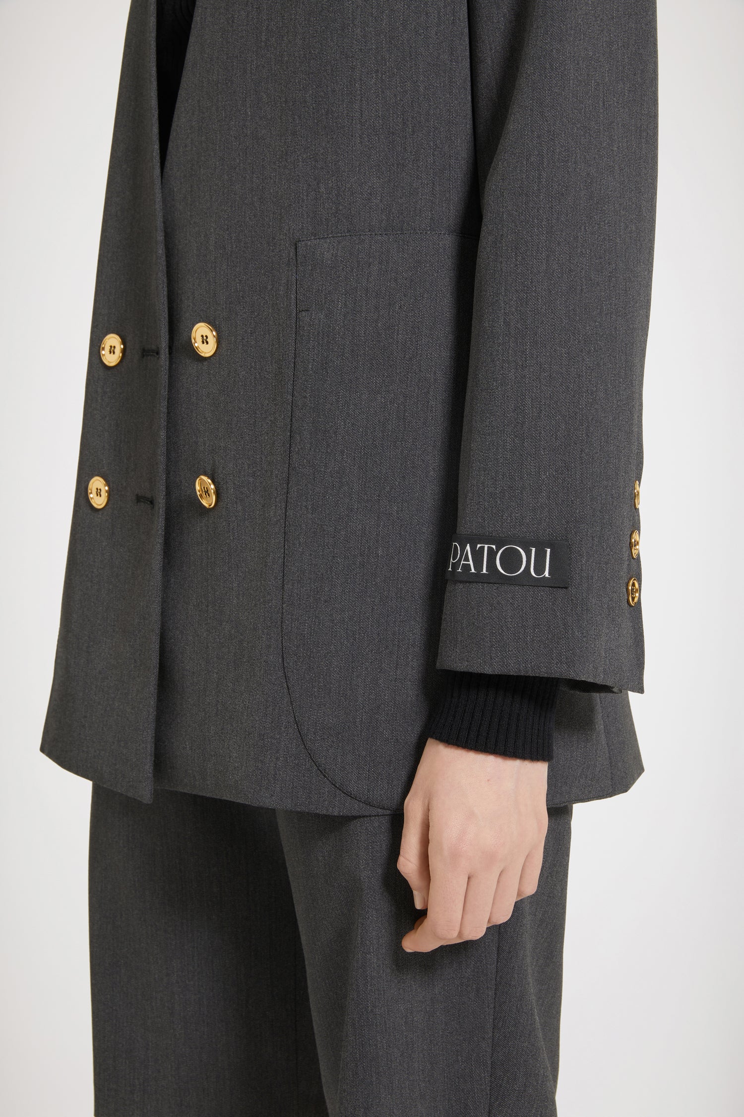 Patou | Collarless double-breasted jacket in technical wool twill