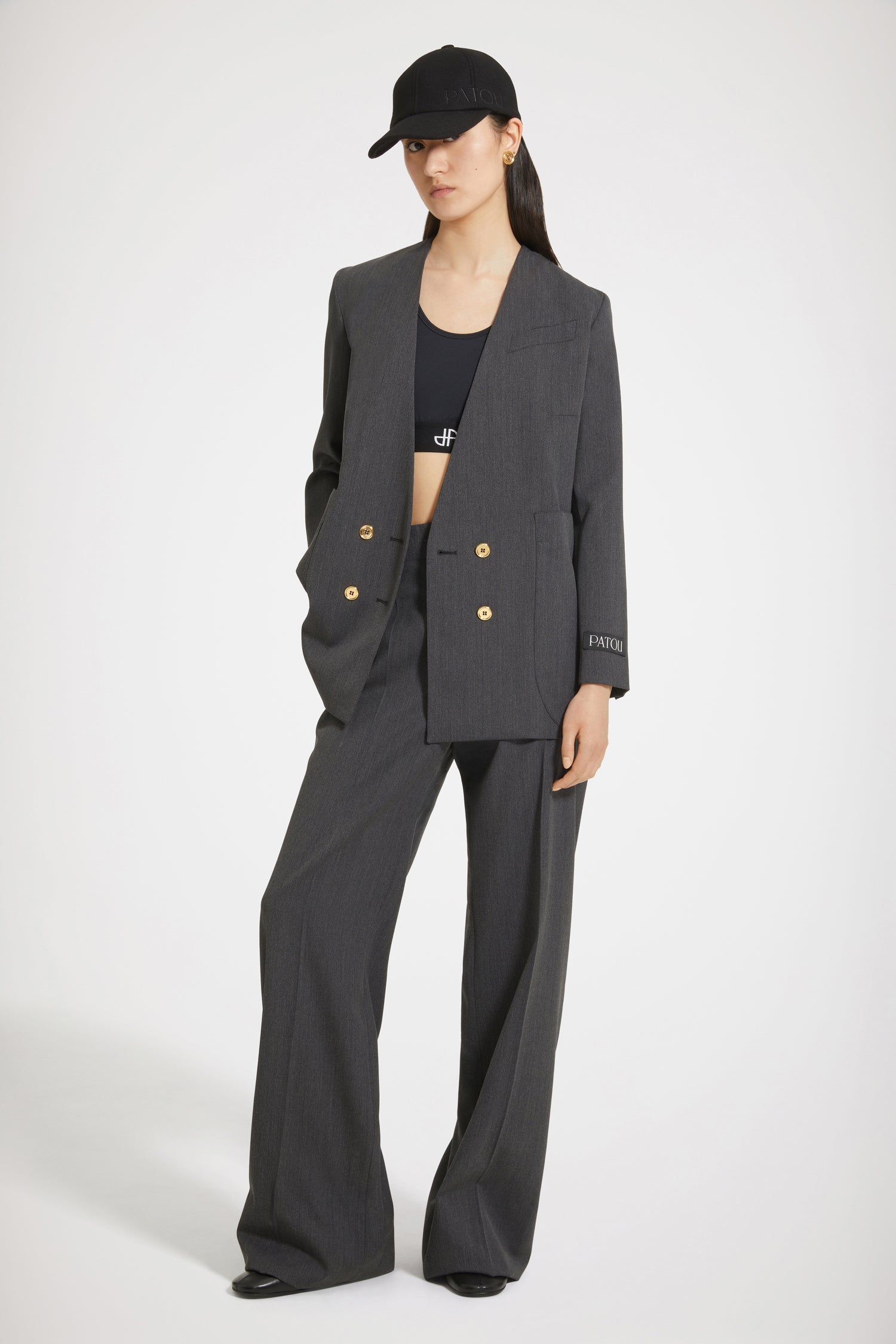 Patou | Collarless double-breasted jacket in technical wool twill