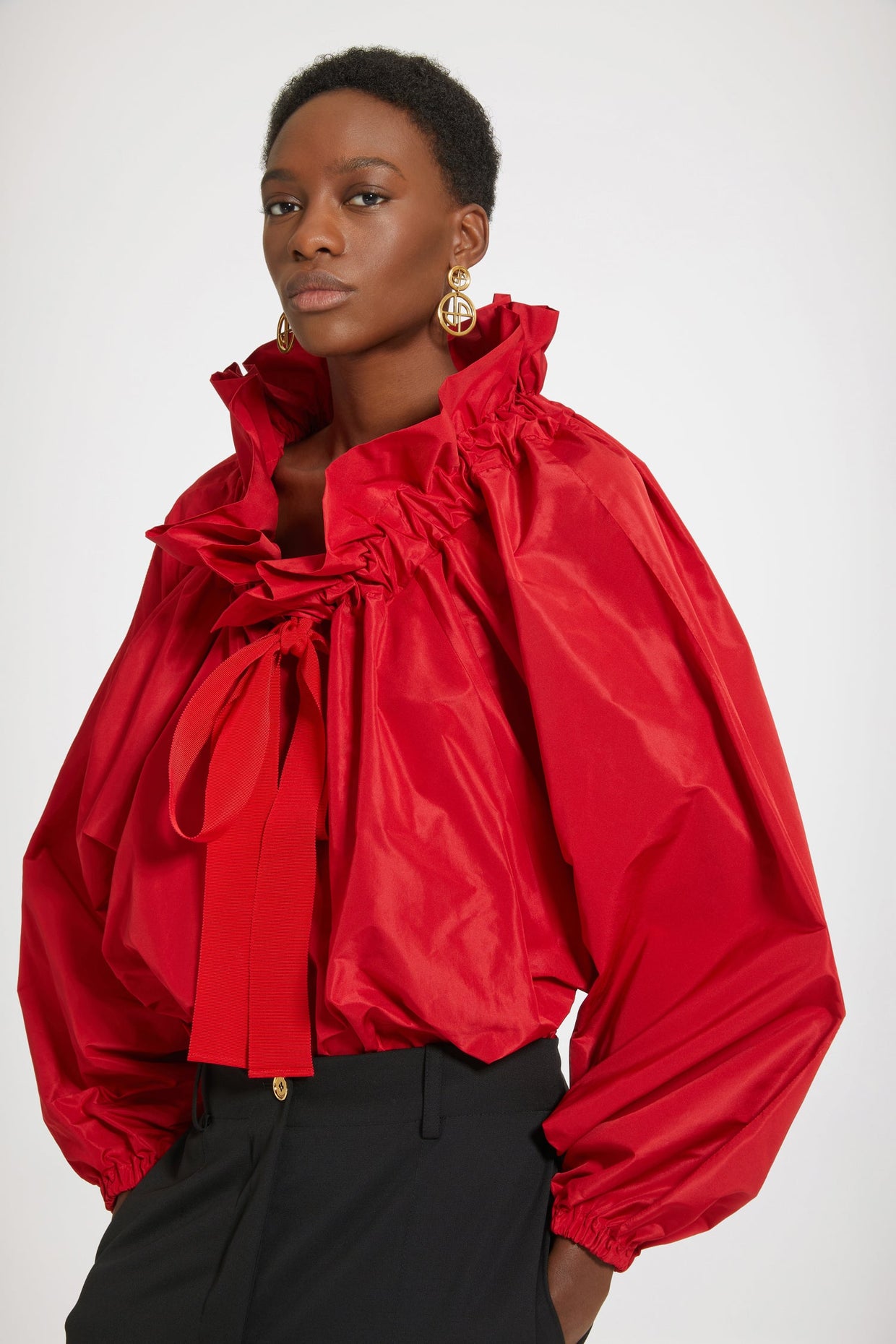 Patou - Drawstring puff sleeve top in eco-friendly faille