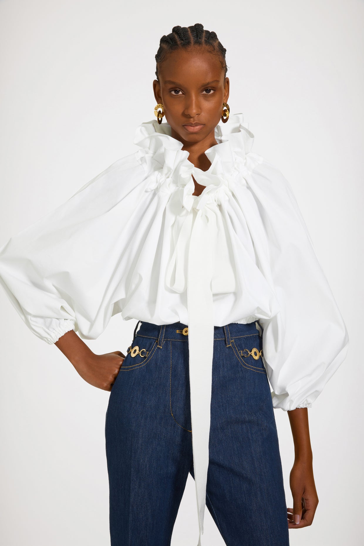 Patou - Drawstring puff sleeve crop top in organic cotton